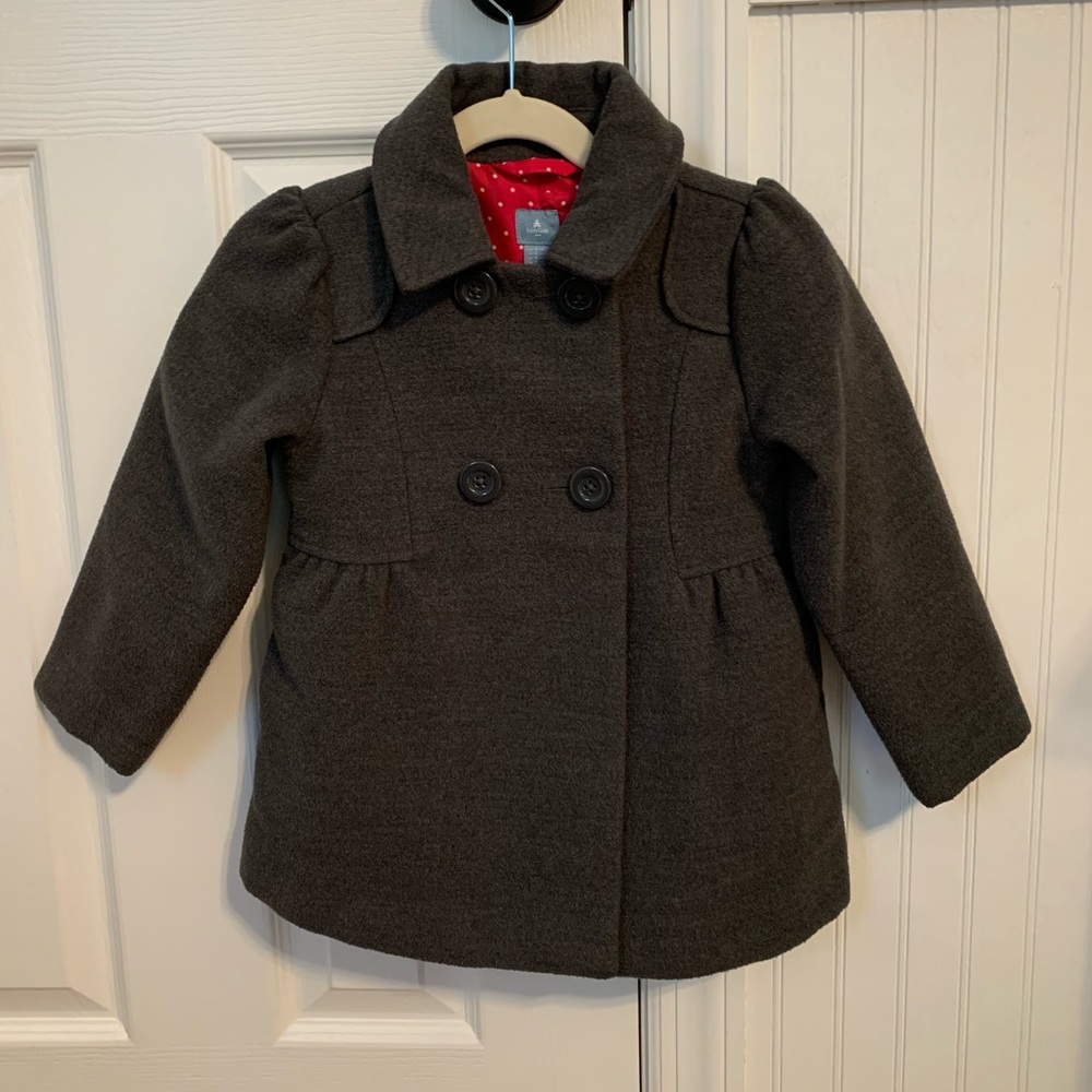 Two Girls 4T Coats:  Gray pea coat, Dark pink quilted coat